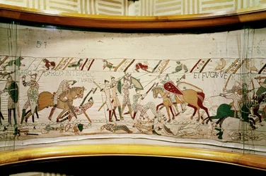 Kung Harold dödas och engelsmännen vänder i flykten, Bayeux Tapestry